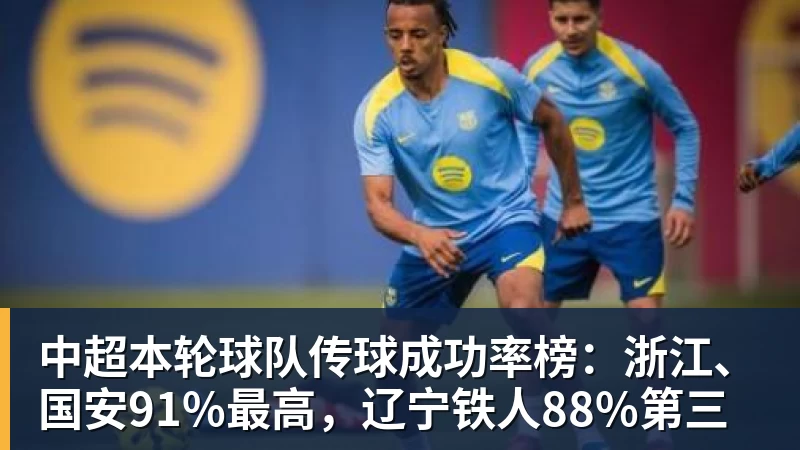 中超本轮球队传球成功率榜：浙江、国安91%最高，辽宁铁人88%第三